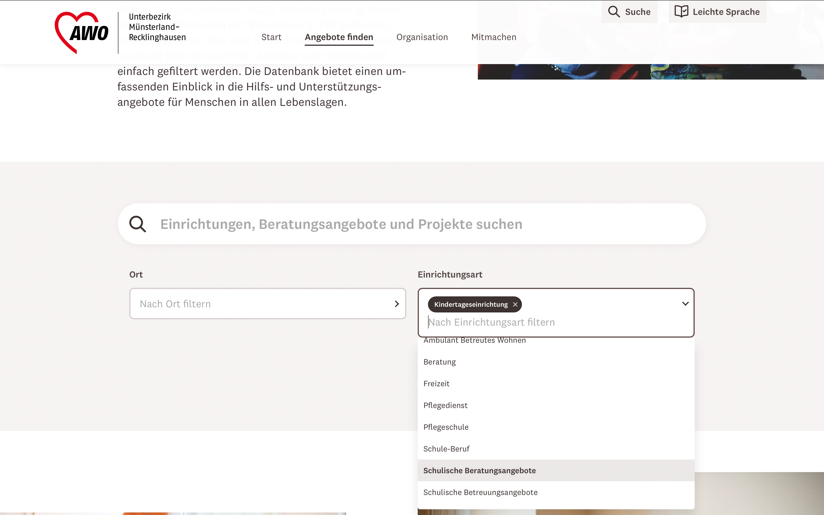 Einrichtungsdatenbank der AWO M&uuml;nsterland-Recklinghausen